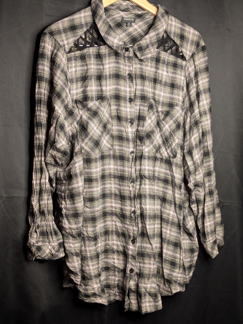 Torrid Plaid Lattice Cutout Button Down Shirt NWT Size 5 5X